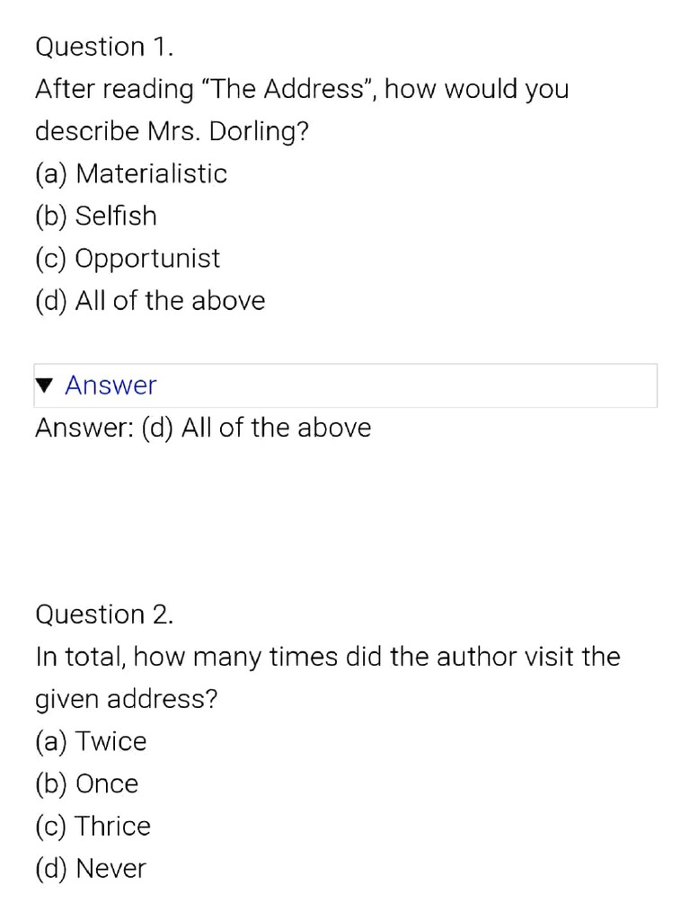 The Address Mcqs PDF