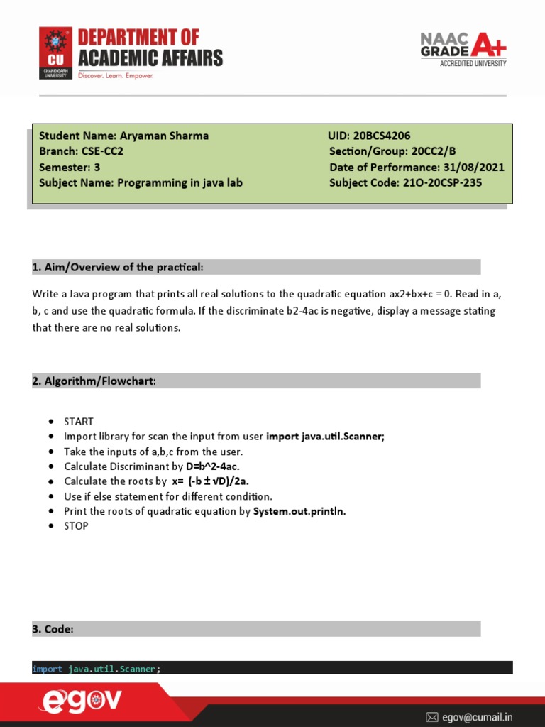 Worksheet 1 Java Lab | PDF | Quadratic Equation | Software Engineering