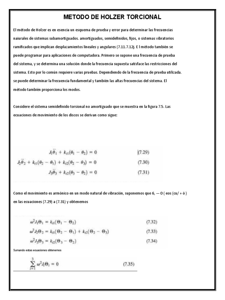 Metodo de Holzer Torcional | PDF | Ecuaciones | Frecuencia