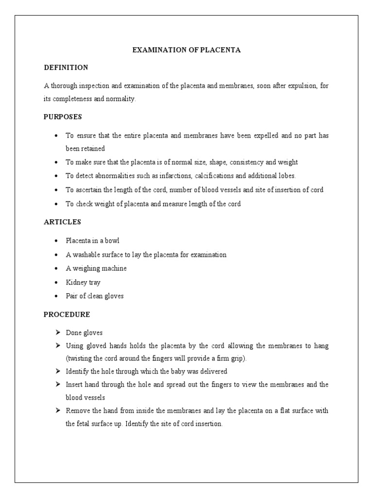 Examination of Placenta | PDF | Placenta | Medical Specialties