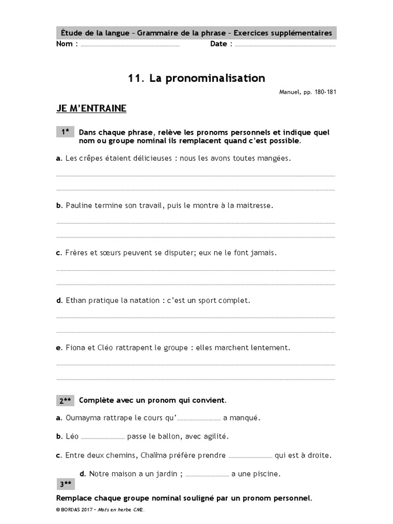 GP 11 Pronominalisation | PDF | Grammaire | Pronom