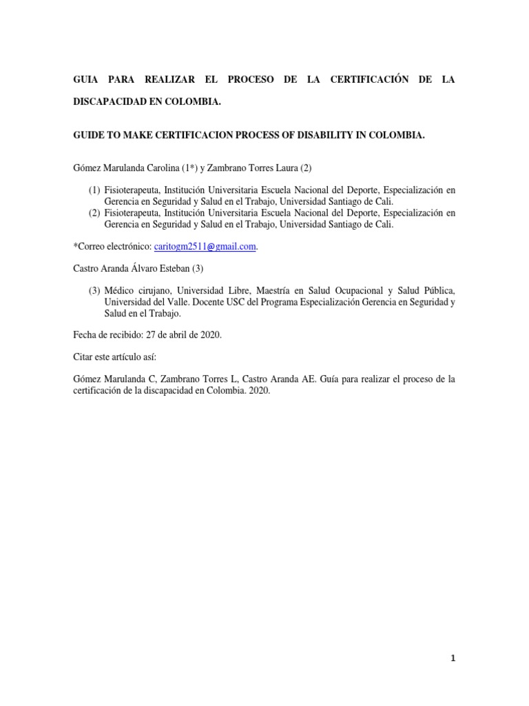 Guía para Certificación de Discapacidad en Colombia | PDF | Terapia ...