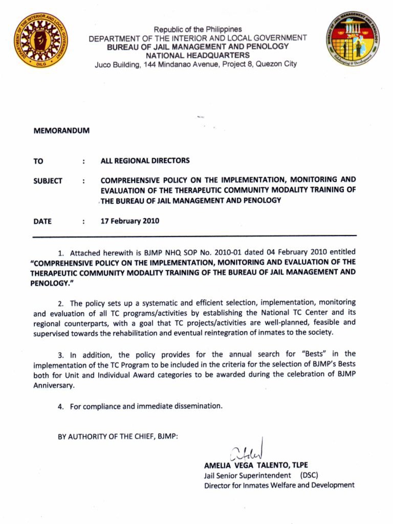 Therapeutic Community Modality Training of The Bureau of Jail ...