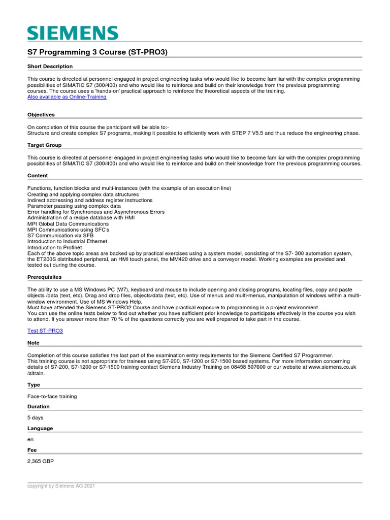 S7 Programming 3 Course (ST-PRO3) : Short Description | PDF | Computer ...
