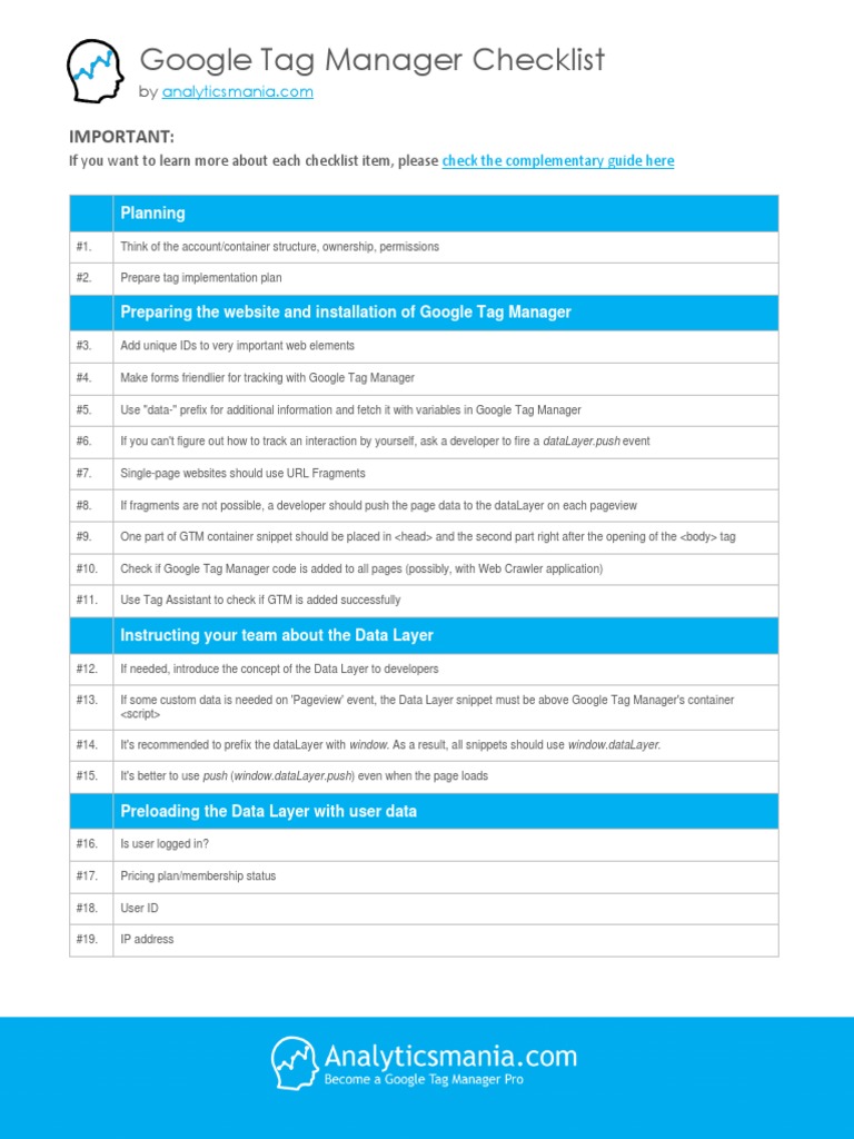 Google Tag Manager Audit Checklist | PDF | World Wide Web | Internet & Web