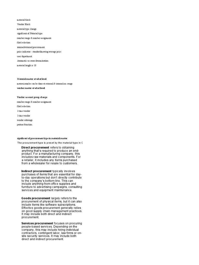 Material Master at What Level Direct Procurement Refers To Obtaining