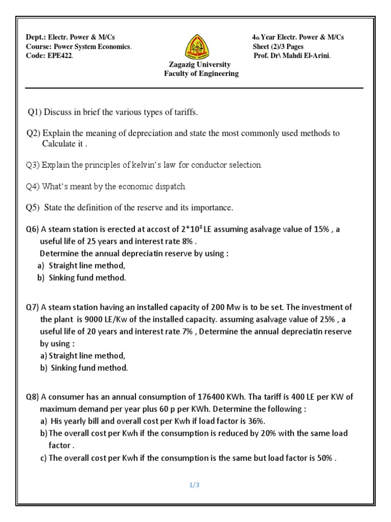 Dept. Course Code Zagazig University Faculty of Engineering PDF