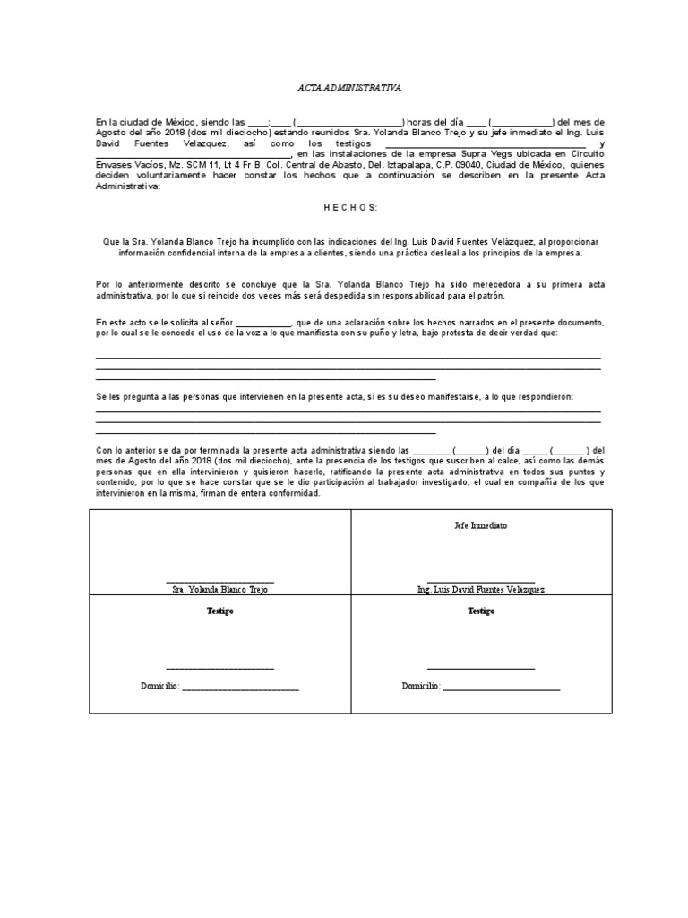 Modelo Acta Administrativa | PDF