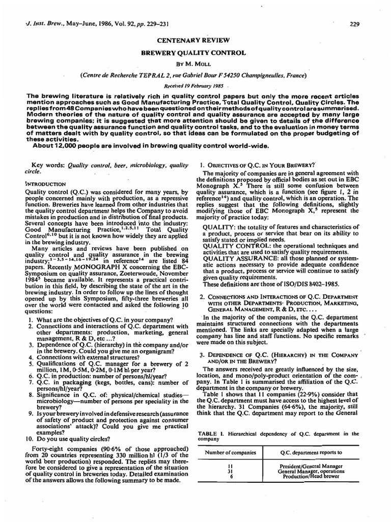 Brewery Quality Control PDF Brewery Quality Assurance
