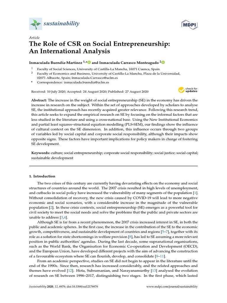 The Role of CSR On Social Entrepreneurship: An International Analysis ...