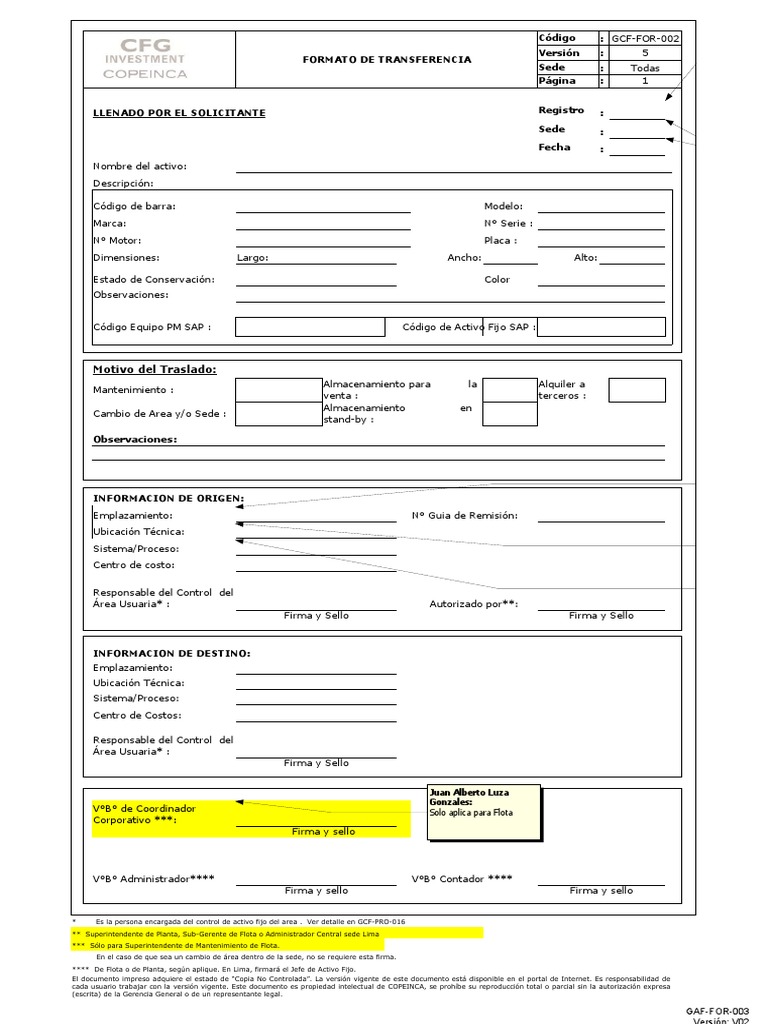 GCF-For-002 Formato de Transferencias de Activos v.05 | PDF | Informática