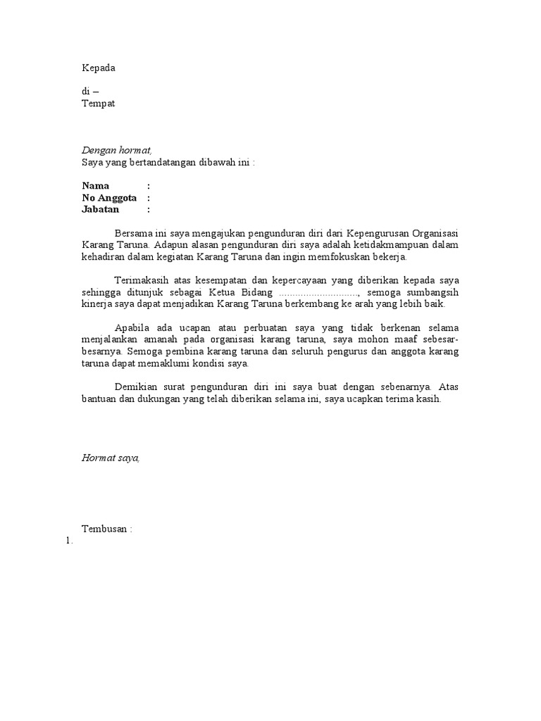 Surat Pengunduran Diri Karang Taruna | PDF