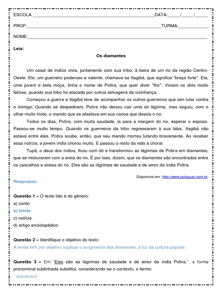 A lenda dos diamantes: a origem das lágrimas de Potira | PDF