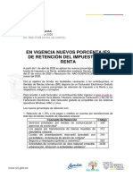 Boletín 024 - en Vigencia Nuevos Porcentajes de Retención Del Impuesto A La Renta