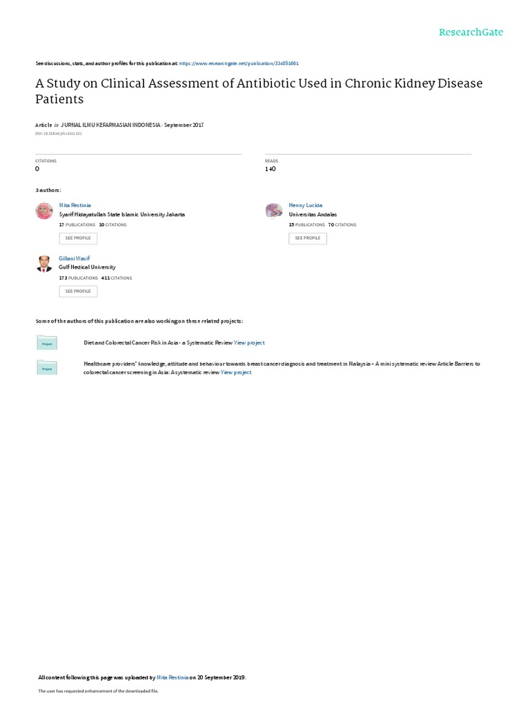 A Study On Clinical Assessment of Antibiotic Used in Chronic Kidney