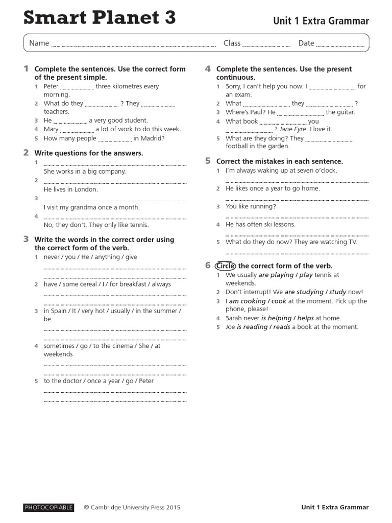 Unit 1 Extra Grammar Without Answers Smart Planet 3 | PDF | Cooking ...