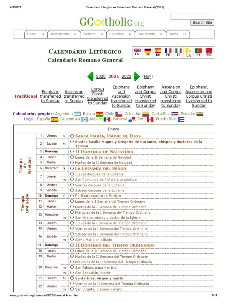 Calendário Litúrgico Calendario Romano General (2021) PDF Prestado Adviento
