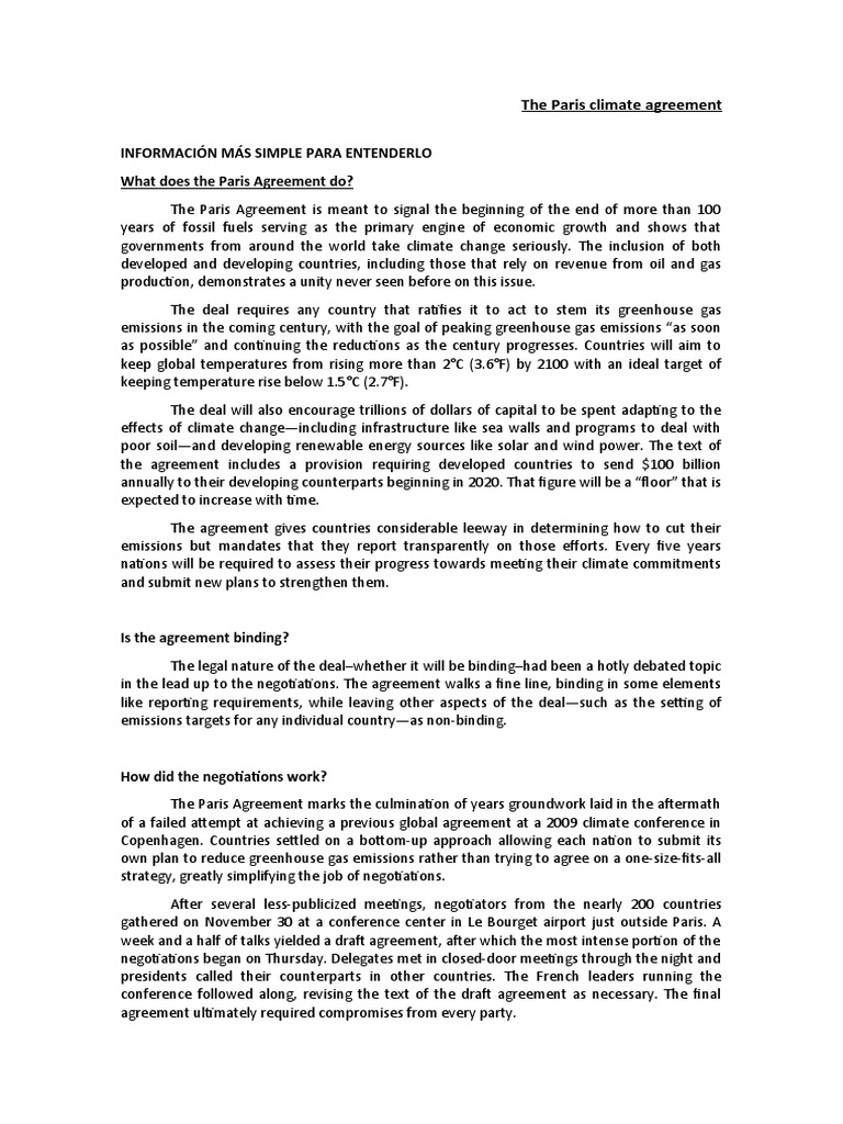 Overview of the Paris Climate Agreement | PDF | Climate Change ...