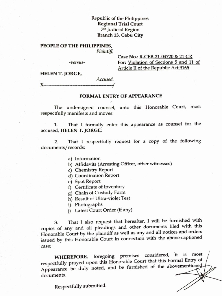 Formal entry of appearance people vs helen t jorge r ceb 21 04720