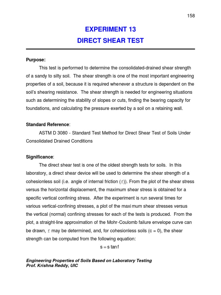 Direct Shear Test for Soil Strength | PDF | Strength Of Materials ...