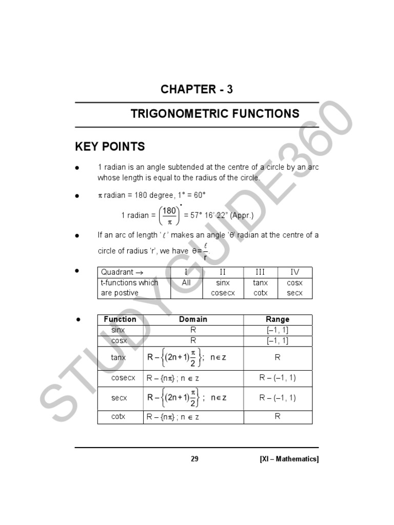 Studyguide360: Chapter - 3 Trigonometric Functions Key Points | PDF ...