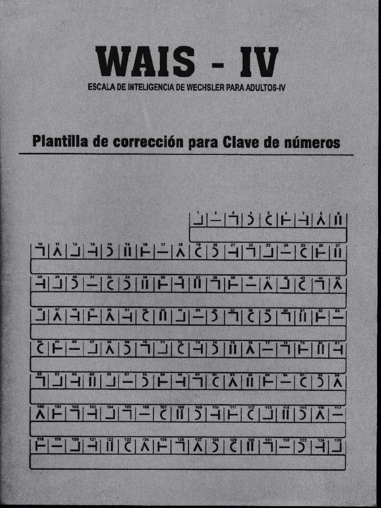 WAIS IV. Plantilla de Corrección para Clave de Números PDF