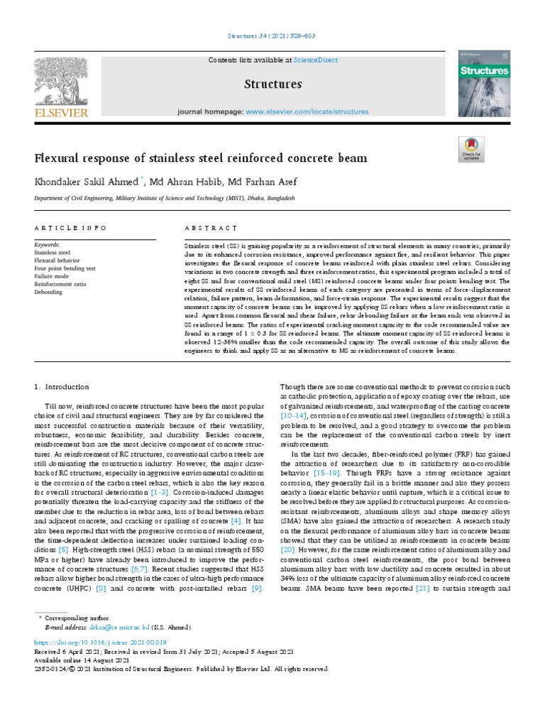 Flexural Response of SS Reinforced Concrete Beam | PDF | Stainless ...