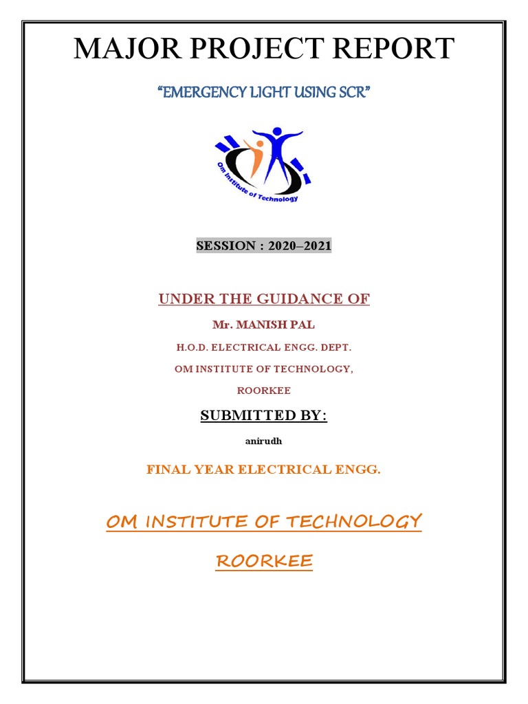 Major Project Report "Emergency Light Using SCR" PDF