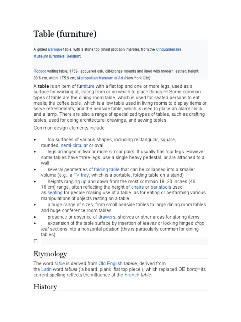 Table (Furniture) Etymology PDF Home Components