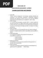 2 Marks Questions and Answer: Core Course - Xiii Human Resource Management - 16Ccbb13