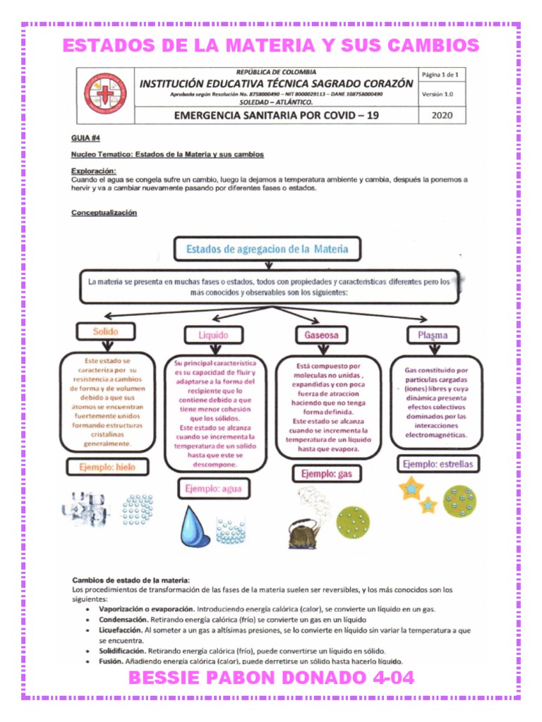 Guia#4 Estados de La Materia y Sus Cambios (Autoguardado) | PDF