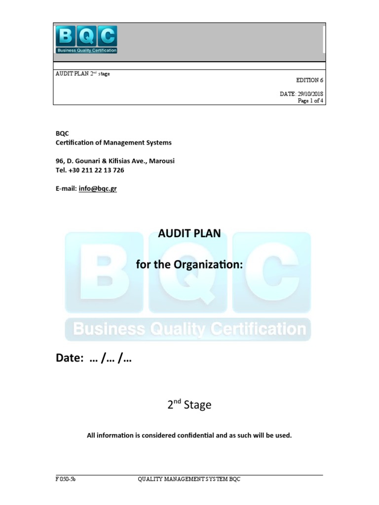 BQC 2nd Stage Audit Plan Overview | PDF | Audit | Quality Management System