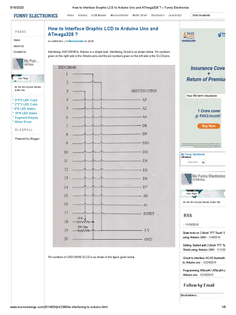 Interfacing JHD12864E To Arduino | PDF | Arduino | Integrated ...