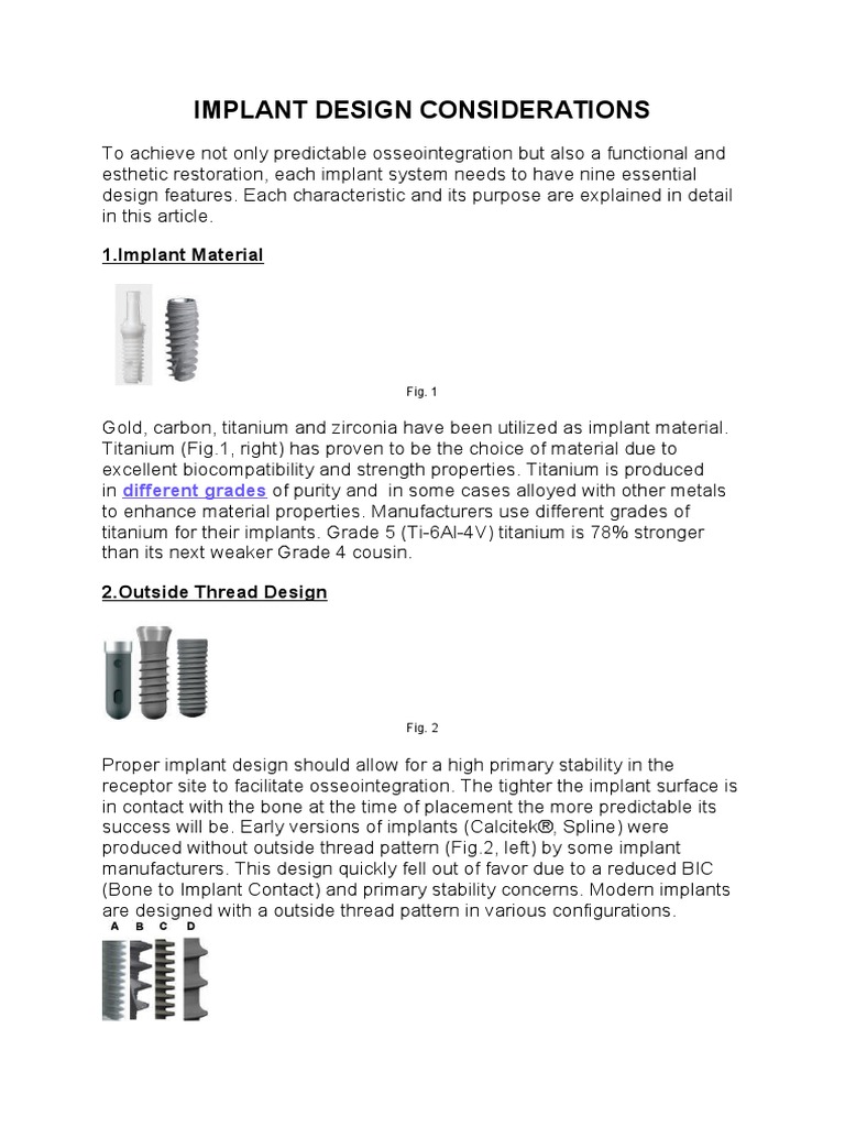 Implant Design Considerations | PDF | Dental Implant | Screw