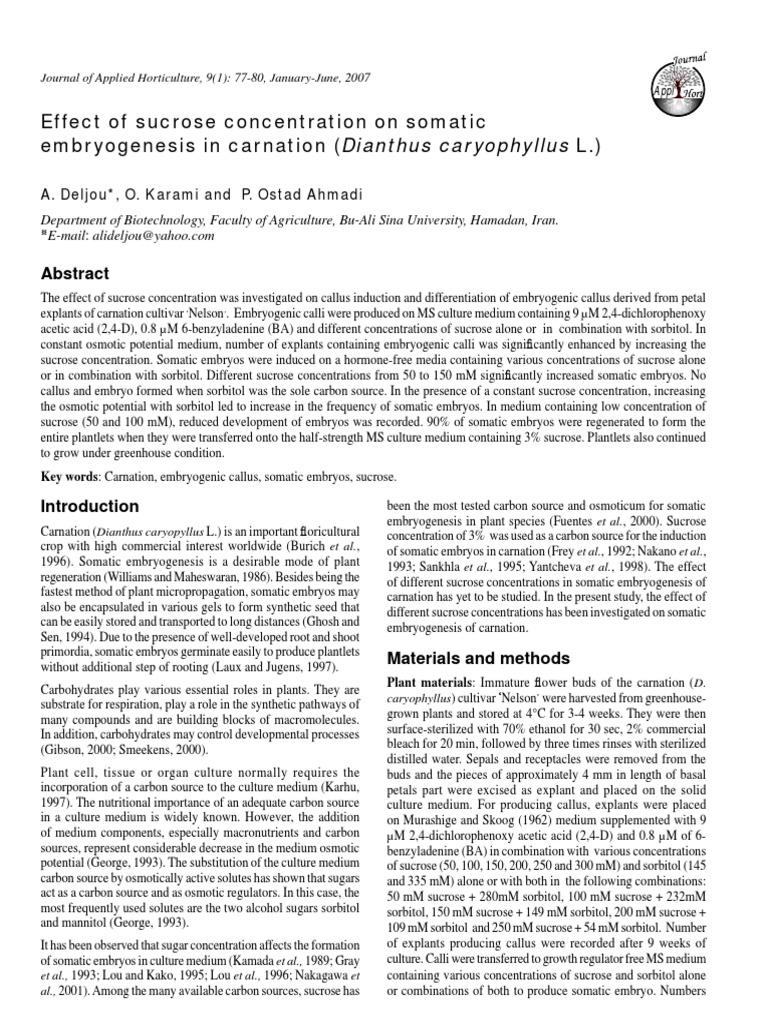 Effect of Sucrose Concentration On Somatic | PDF | Organisms | Reproduction