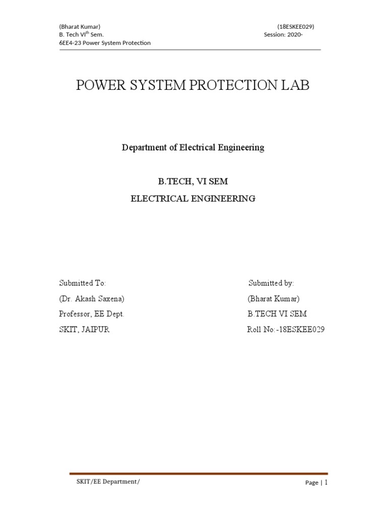 Power System Protection Lab Department of Electrical Engineering PDF