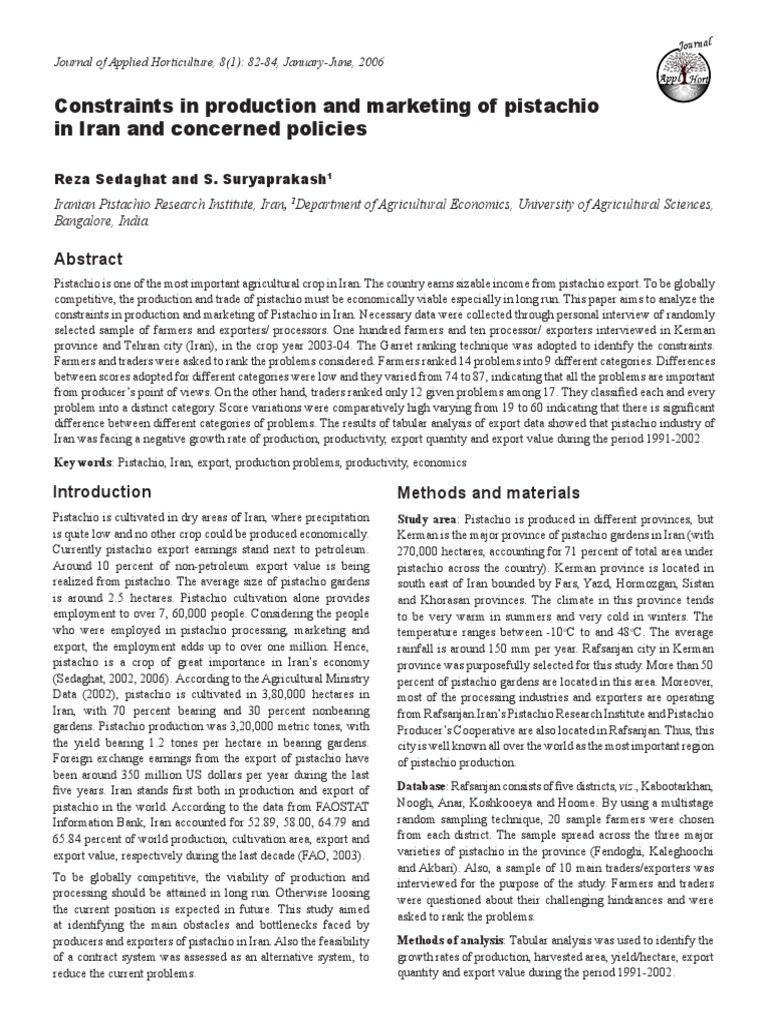 Constraints in Production and Marketing of Pistachio | PDF ...