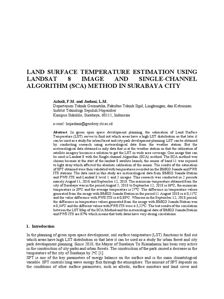 Surabaya Land Surface Temperature via Landsat 8 | PDF | Satellite ...