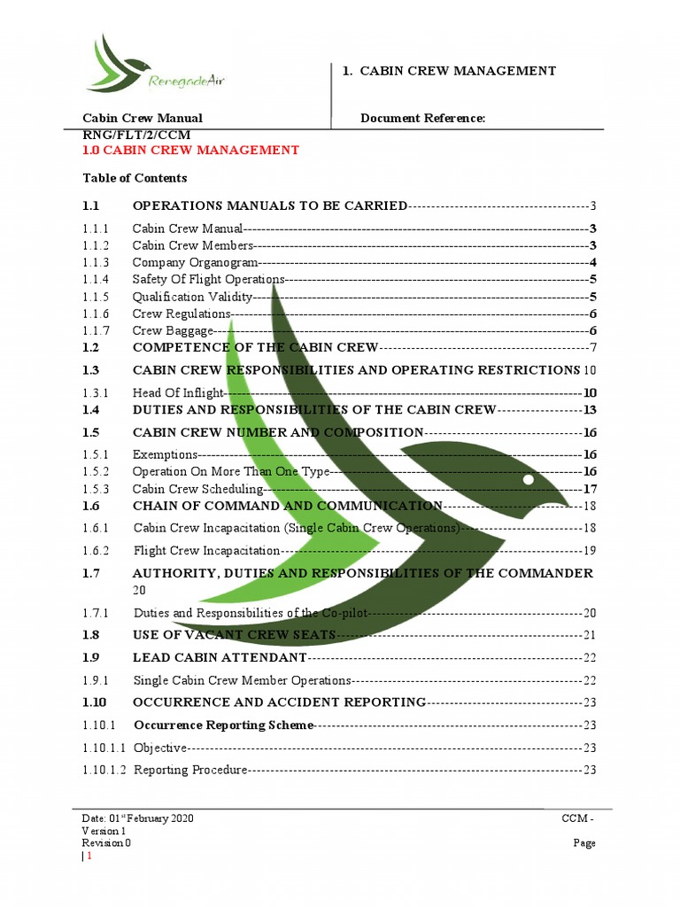 Cabin Crew Management Manual | PDF | Flight Attendant | Audit