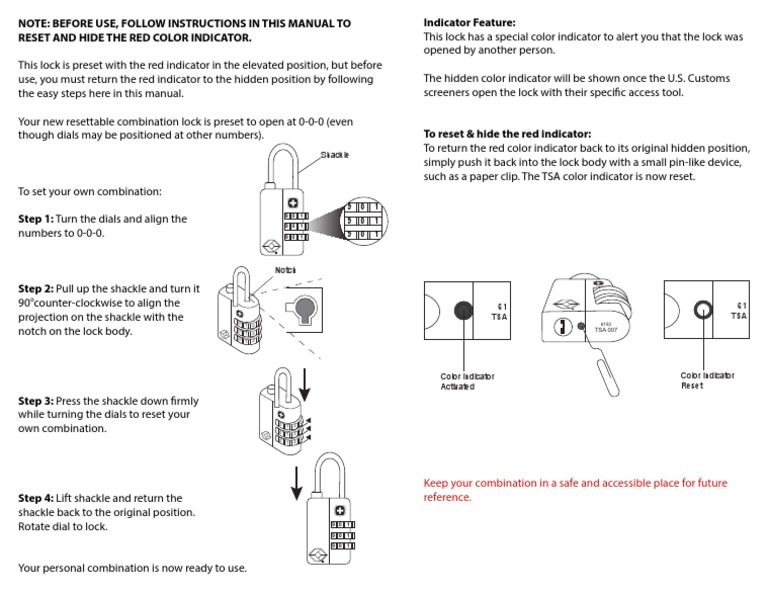 Swissgear Tsa Lock Instructions PDF Manufactured Goods Equipment