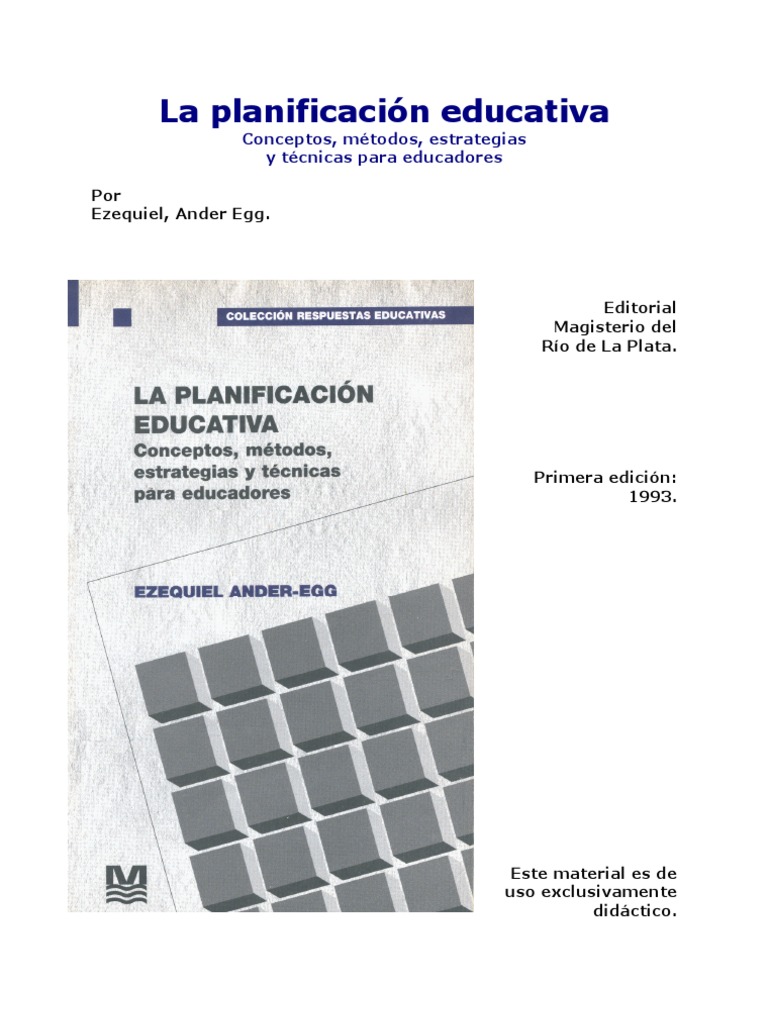 La Planificación Educativa Ander Egg | PDF | Plan de estudios ...