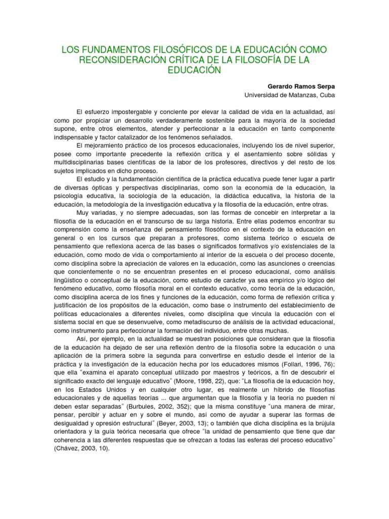Fundamentos Filosóficos de la Educación | PDF | Teoría | Maestros