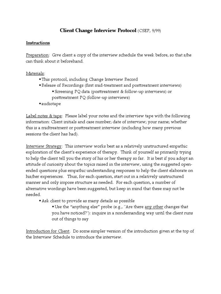 Client Change Interview Protocol: Instructions | PDF | Interview ...