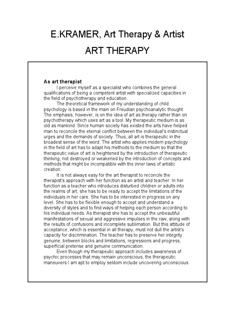 E.Kramer Art Therapy & Artist Meanings PDF Psychotherapy Art Therapy