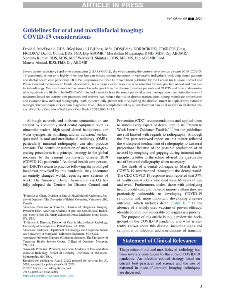 COVID-19 Guidelines for Oral Radiology | PDF | Health Care | Medicine