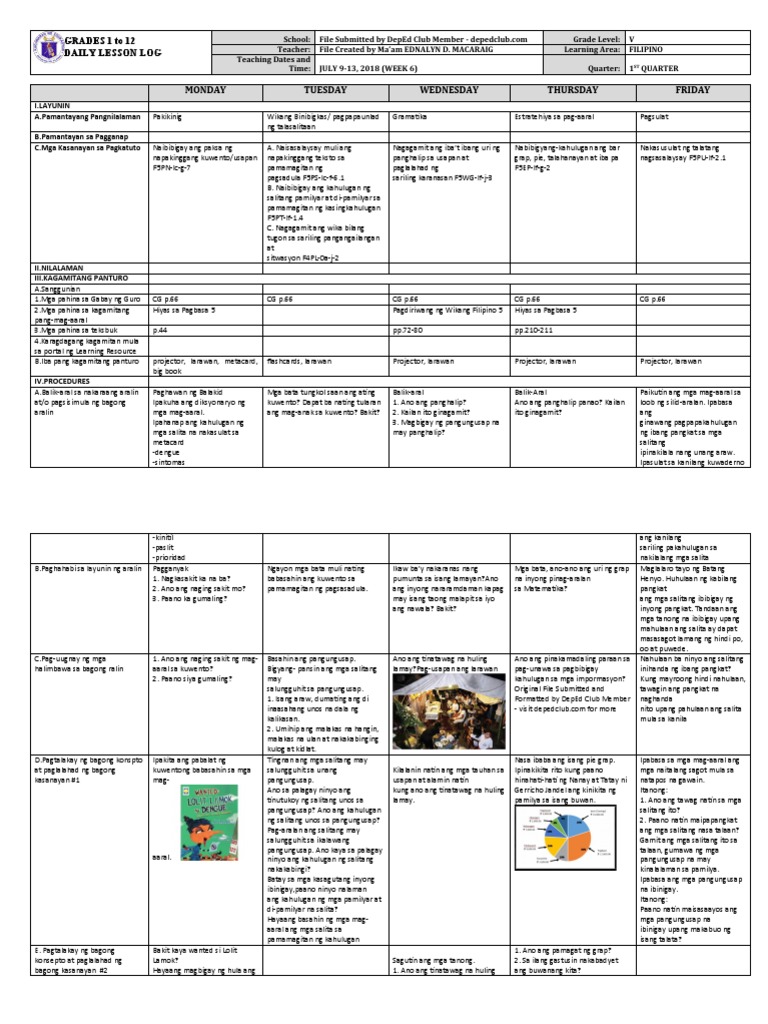 DLL - Filipino 5 - Q1 - W6 | PDF