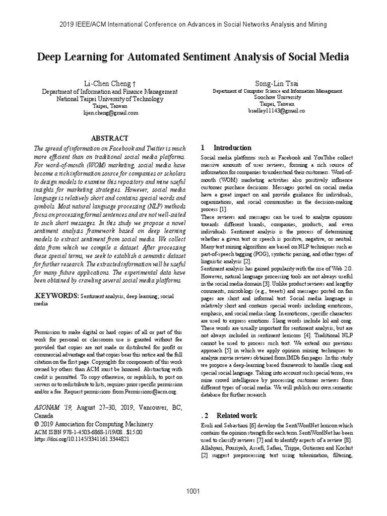 Deep Learning For Automated Sentiment Analysis of Social Media | PDF ...