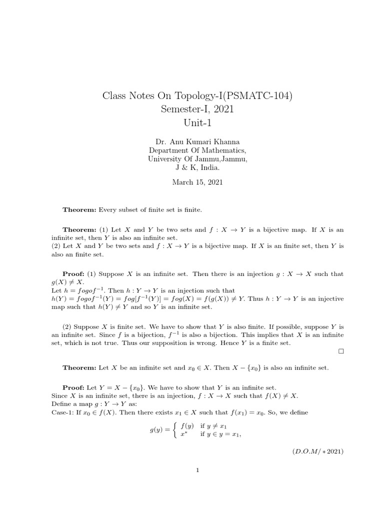 Topology Class Notes | PDF | Mathematics | Functions And Mappings