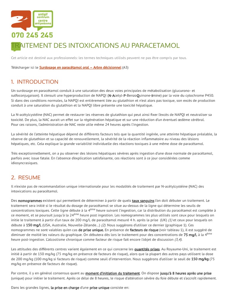 Intoxication Au Paracetamol | PDF | Asthme | Médecine clinique