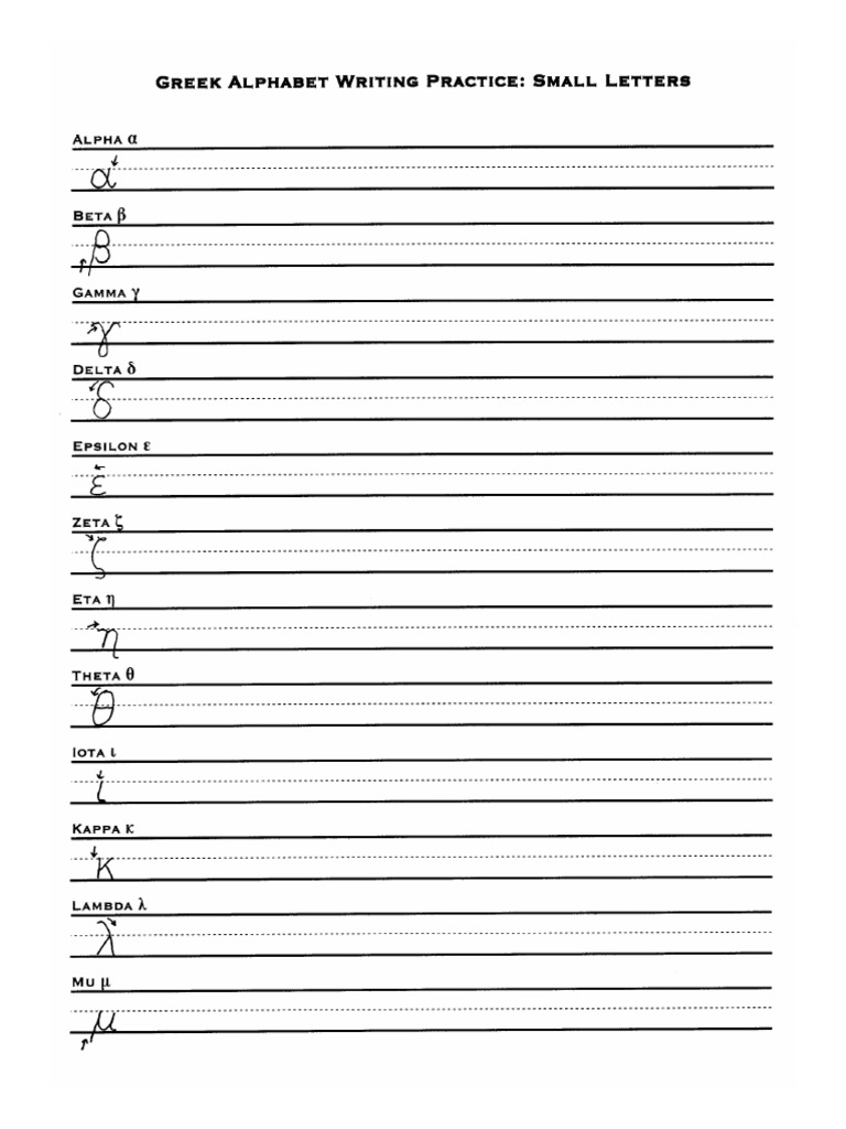 Main Greek Alphabet Writing Practice Sheet With Sample Letters | PDF for Free Printable Greek Alphabet Worksheets